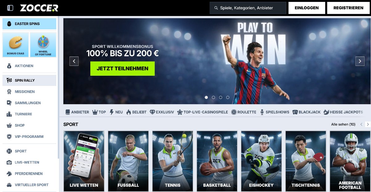 Zoccer bietet als vielseitiges casino ohne oasis das größte Spielangebot mit über 12.000 Titeln und eine praktische gemeinsame Wallet für Casino-Einsätze und Sportwetten gleichermaßen.
